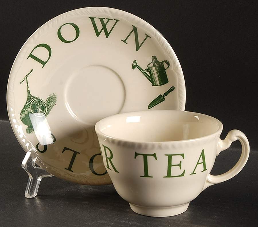 The Kitchen Garden Green Flat Cup & Saucer Set by Wood & Sons-1