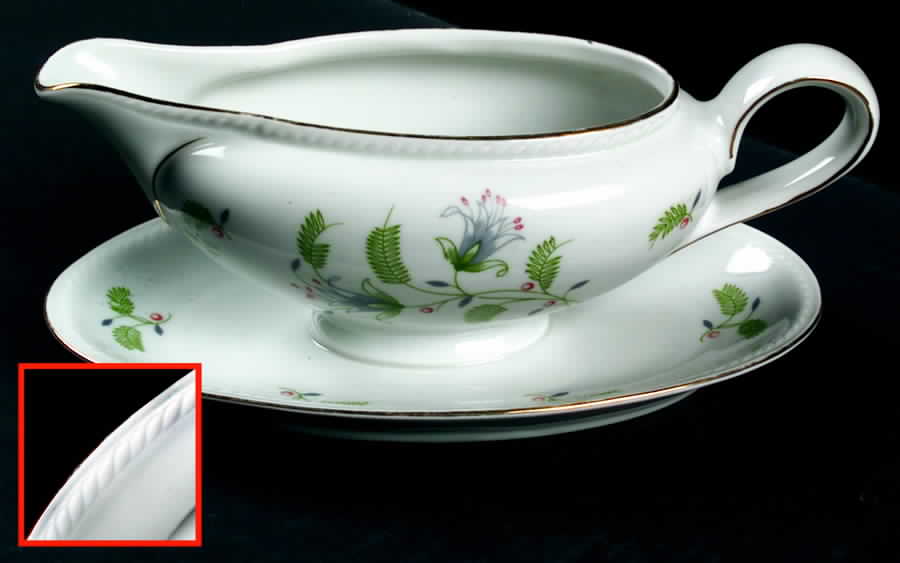 B. Fern (Rope Edge) Gravy Boat with Attached Underplate by Winterling - Bavaria-1