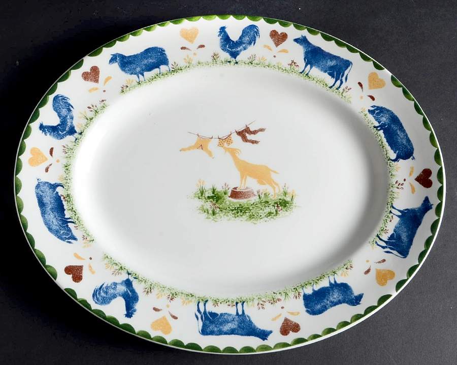 Jack's Farm (Multicolor) 12" Oval Serving Platter by Wood & Sons-1