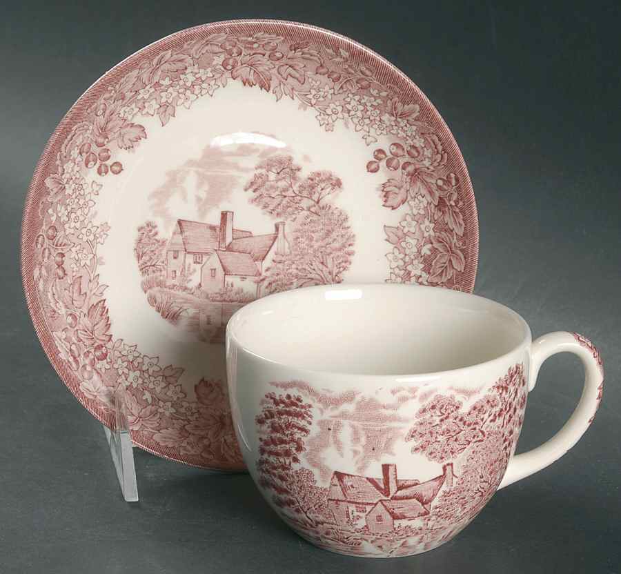 Romantic England Red Flat Cup & Saucer Set by Wedgwood-1