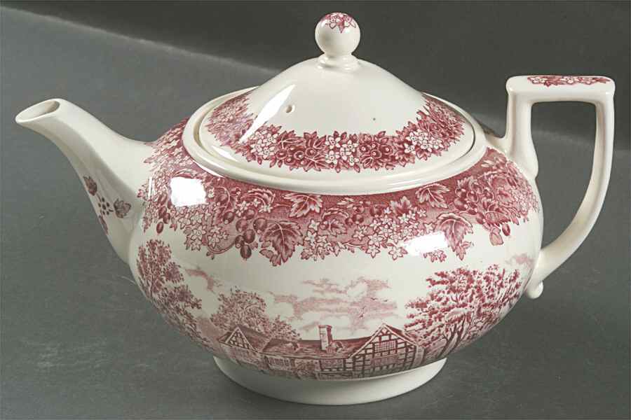Romantic England Red Teapot & Lid by Wedgwood-1