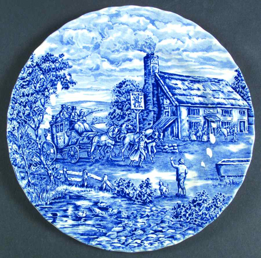 Post House Blue (Black Backstmp, Swirled) Dinner Plate by Wood & Sons-1