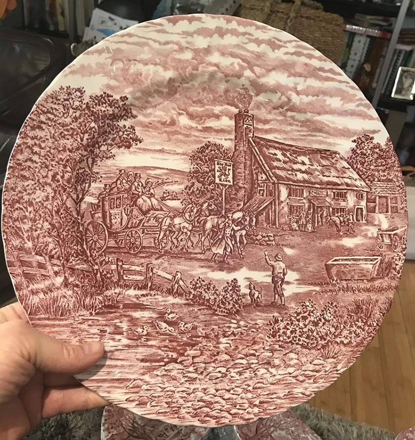 Post House Pink (Newer, Continental Shape) 12" Chop Plate (Round Platter) by Wood & Sons-1