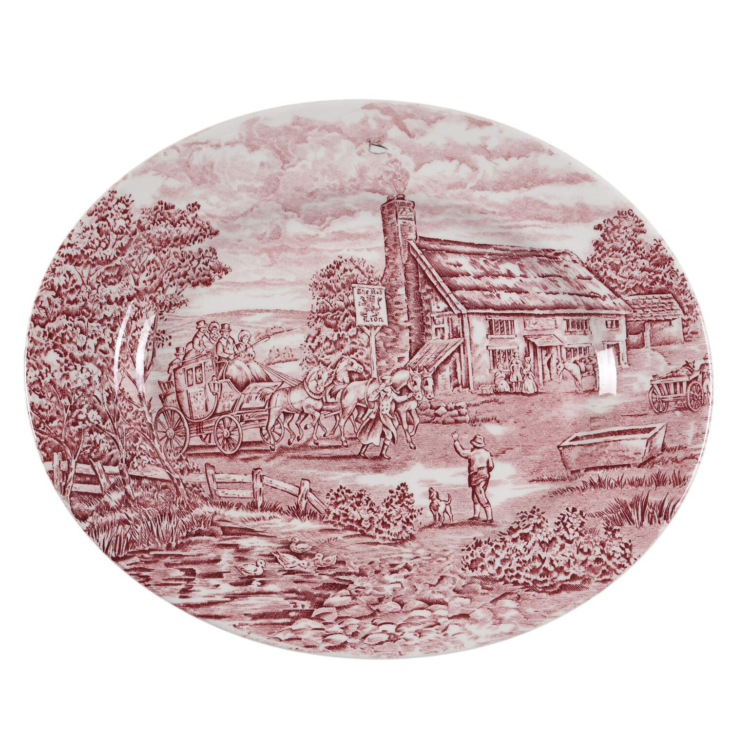 Post House Pink (Newer, Continental Shape) 12" Oval Serving Platter by Wood & Sons-1