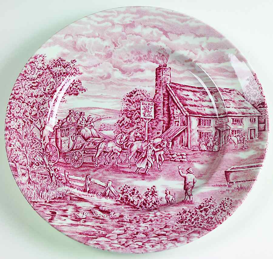 Post House Pink (Newer, Continental Shape) Dinner Plate by Wood & Sons-1