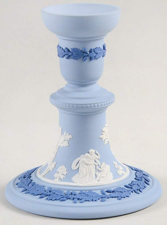Cream Color and Portland Blue on Lavender 5" Candlestick by Wedgwood-1