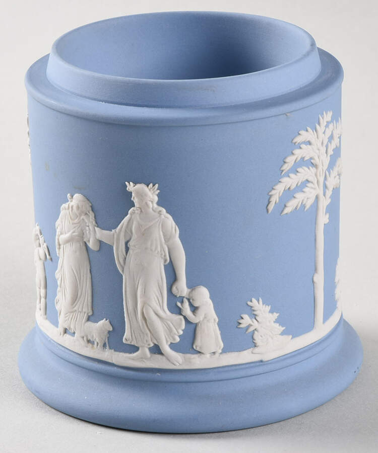 Cream Color and Portland Blue on Lavender Cigarette Jar No Lid by Wedgwood-1