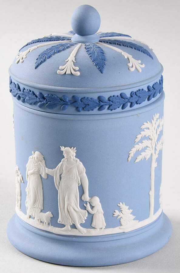 Cream Color and Portland Blue on Lavender Cigarette Jar & Lid by Wedgwood-1