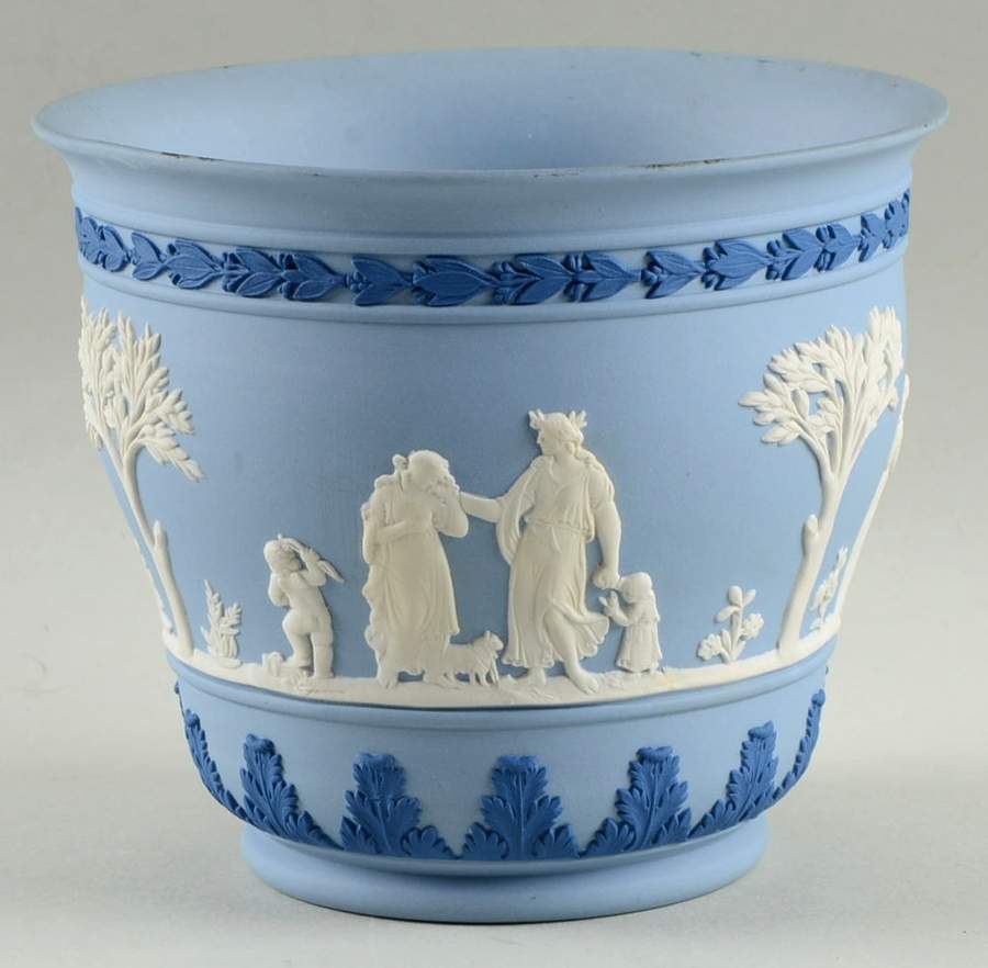 Cream Color and Portland Blue on Lavender 4" Jardiniere by Wedgwood-1