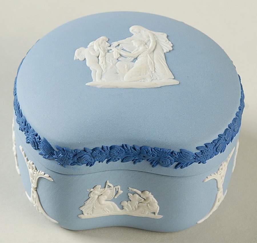 Cream Color and Portland Blue on Lavender Bean Box & Lid by Wedgwood-1
