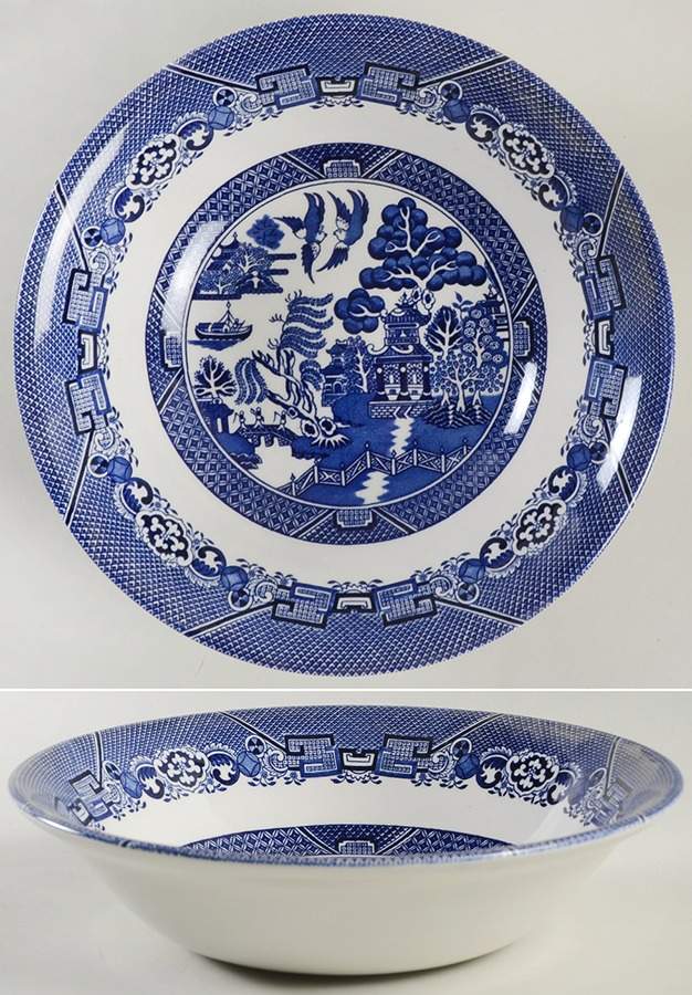 Blue Willow (Newer, Continental Shape) 9" Round Vegetable Bowl by Wood & Sons-1
