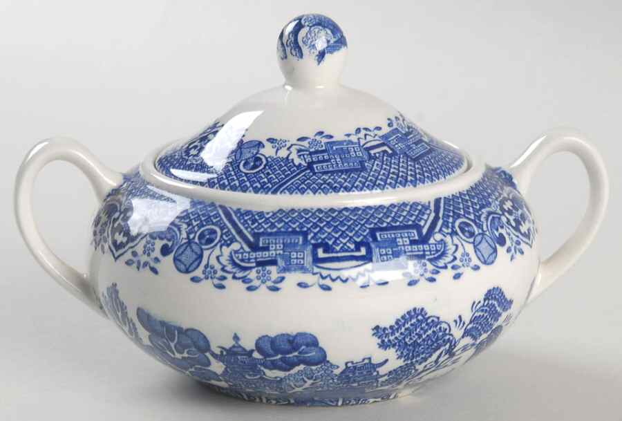 Blue Willow (Newer, Continental Shape) Sugar Bowl & Lid by Wood & Sons-1