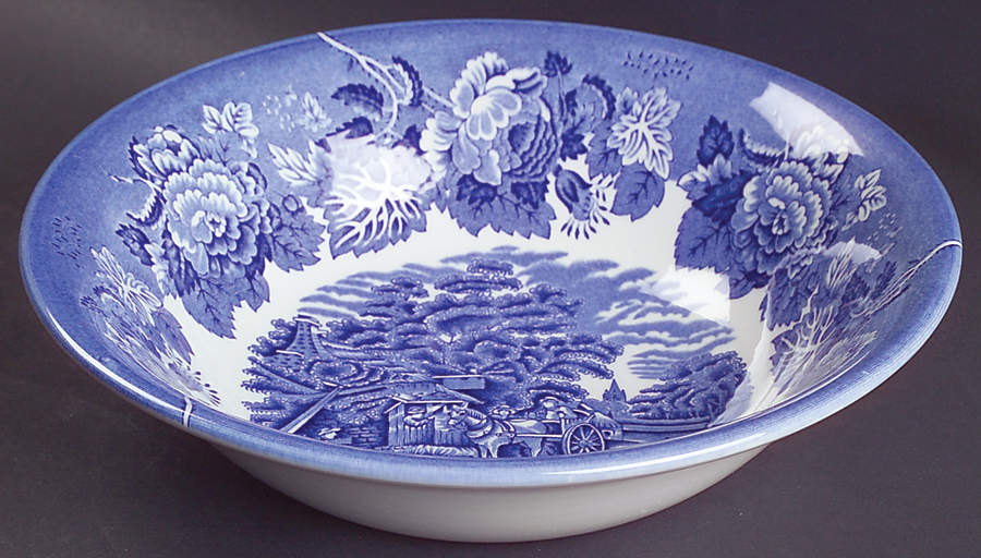 English Scenery Blue (Continental Shape) 9" Round Vegetable Bowl by Wood & Sons-1