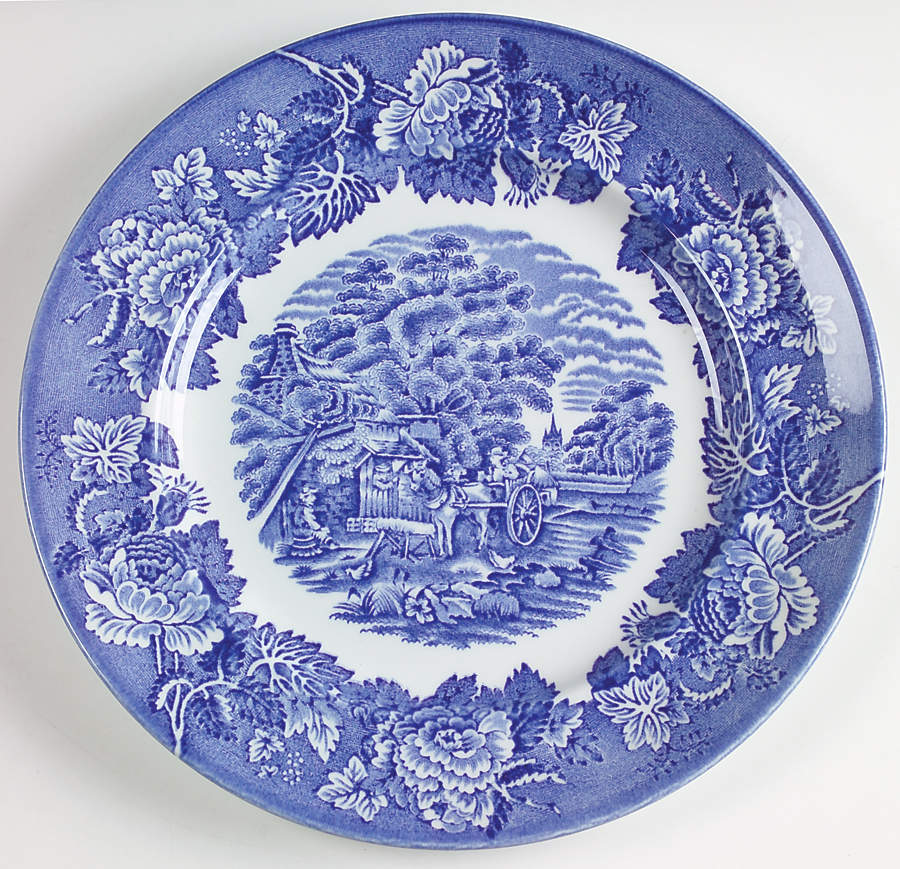 English Scenery Blue (Continental Shape) Dinner Plate by Wood & Sons-1