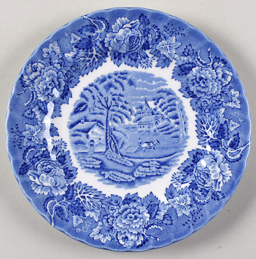 English Scenery Blue (Lion Backstamp, Swirl) Bread & Butter Plate by Wood & Sons-1