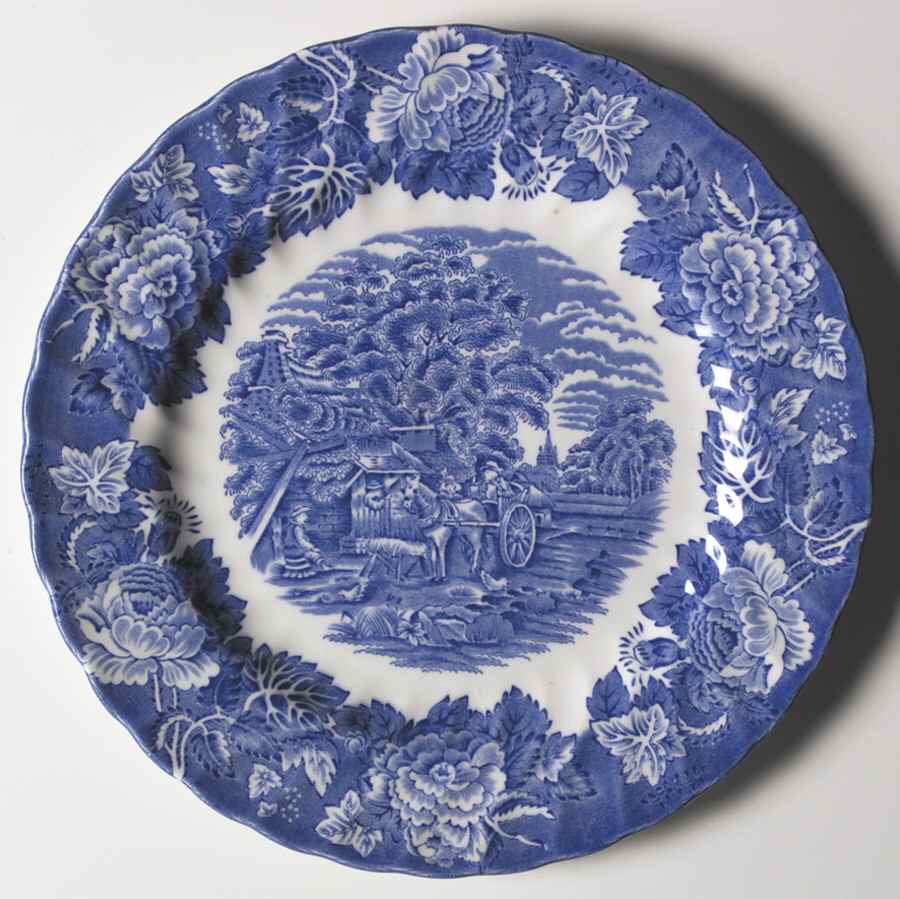 English Scenery Blue (Lion Backstamp, Swirl) Dinner Plate by Wood & Sons-1
