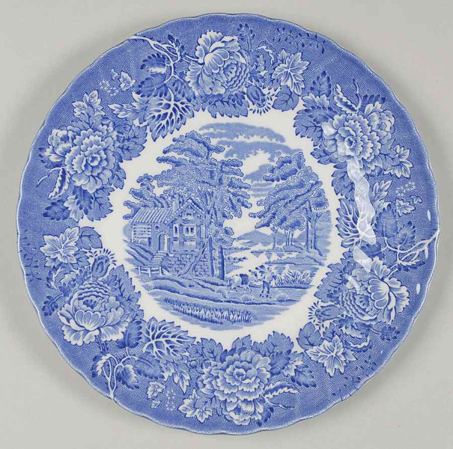 English Scenery Blue (Lion Backstamp, Swirl) Salad Plate by Wood & Sons-1