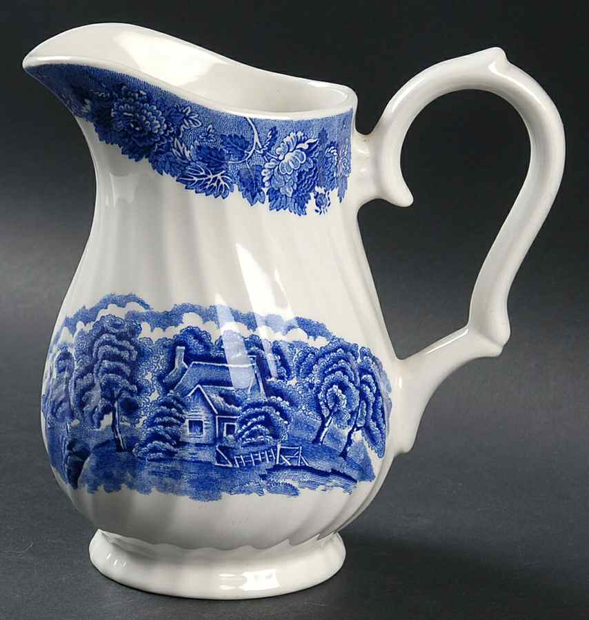 English Scenery Blue (Lion Backstamp, Swirl) 20 Oz Milk Jug by Wood & Sons-1