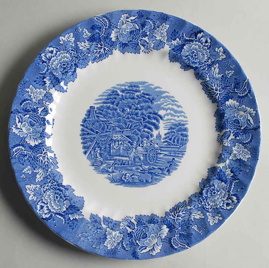 English Scenery Blue (Lion Backstamp, Swirl) 12" Chop Plate (Round Platter) by Wood & Sons-1