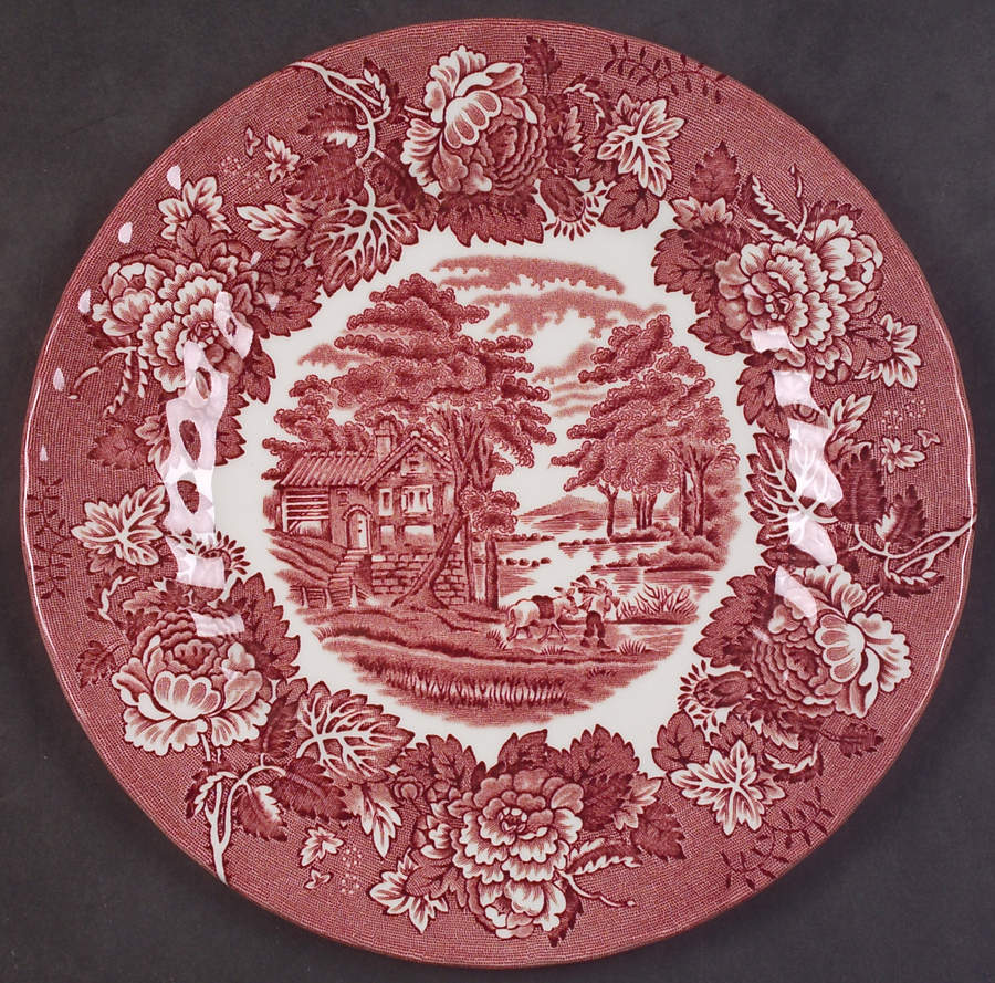 English Scenery Pink (Black Backstamp, Scallop) Salad Plate by Wood & Sons-1