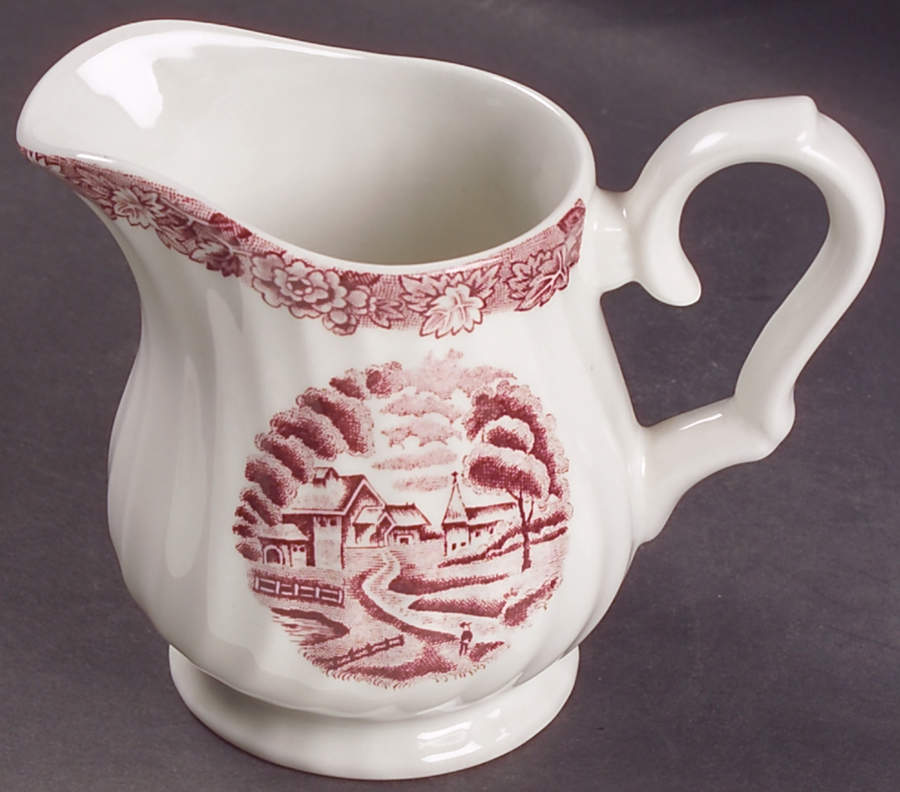 English Scenery Pink (Black Backstamp, Scallop) Creamer by Wood & Sons-1
