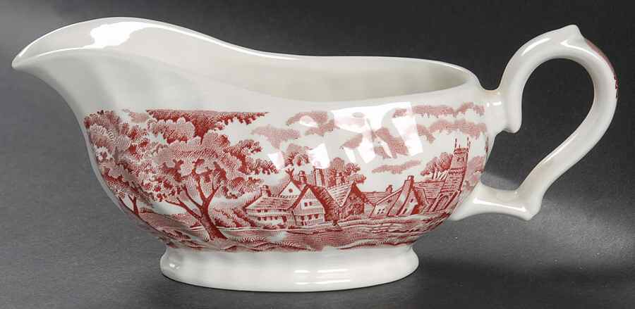 English Scenery Pink (Black Backstamp, Scallop) Gravy Boat by Wood & Sons-1