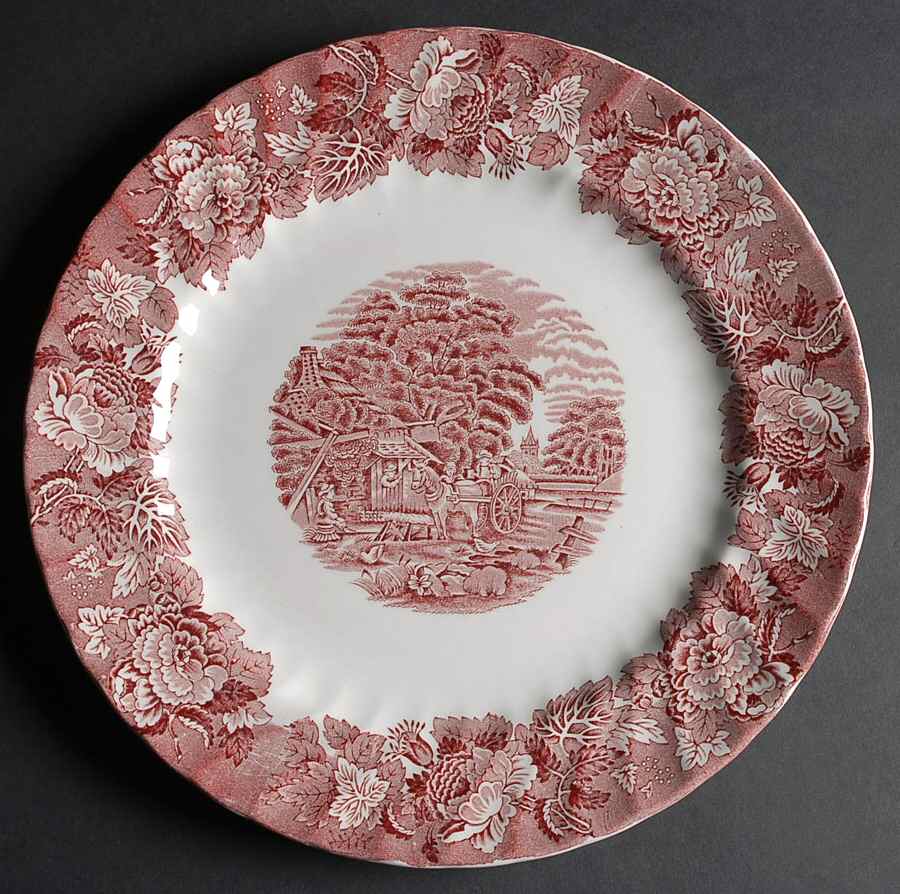 English Scenery Pink (Black Backstamp, Scallop) 12" Chop Plate (Round Platter) by Wood & Sons-1
