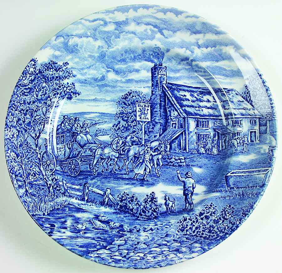 Post House Blue (Newer, Continental Shape) Dinner Plate by Wood & Sons-1