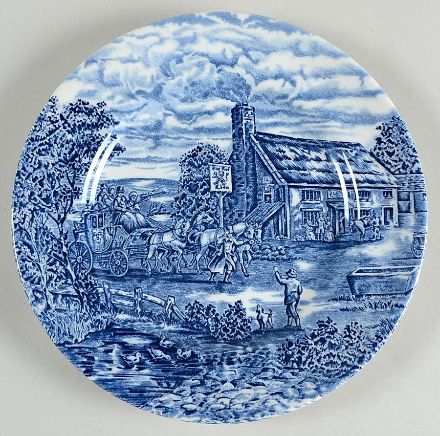 Post House Blue (Newer, Continental Shape) Salad Plate by Wood & Sons-1