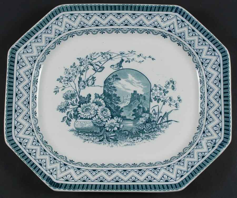 Edinburg Blue Green (No Trim) 16" Oval Serving Platter by Wedgwood-1