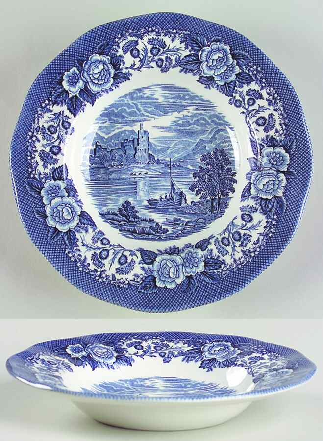 Scottish Lochs Blue Large Rim Soup Bowl by Wedgwood-1