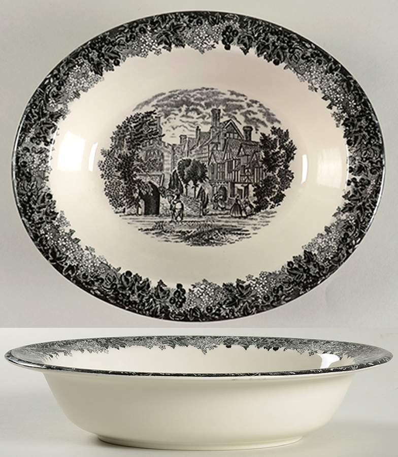 Romantic England Black 9" Oval Vegetable Bowl by Wedgwood-1