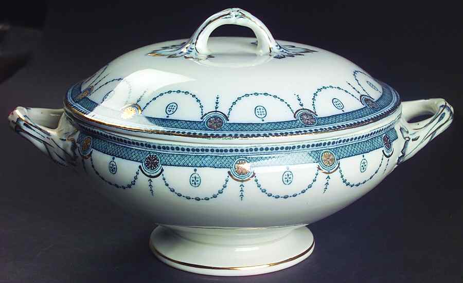 Venice Aqua Gold Trim Round Covered Vegetable by Wood & Sons-1