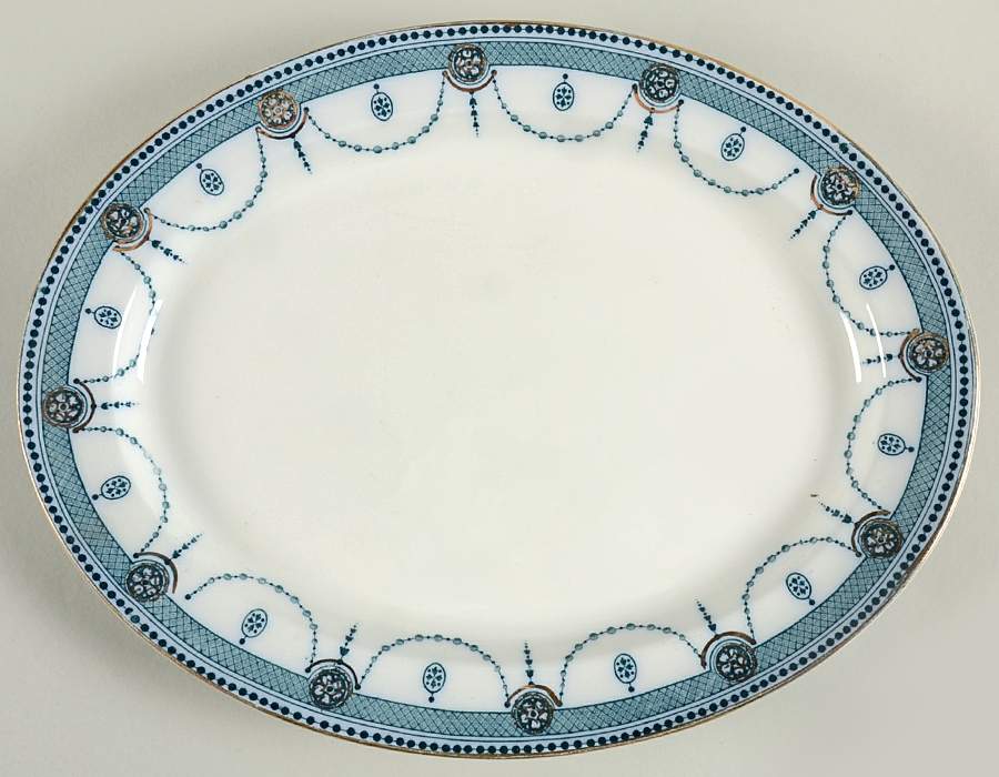 Venice Aqua Gold Trim 14" Oval Serving Platter by Wood & Sons-1
