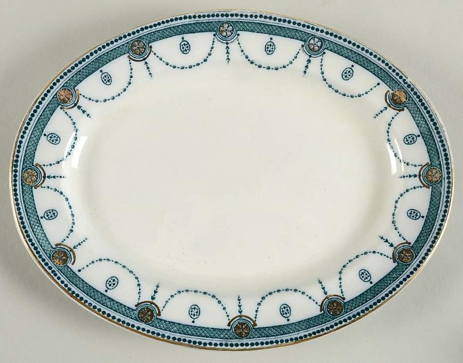 Venice Aqua Gold Trim 10" Oval Serving Platter by Wood & Sons-1