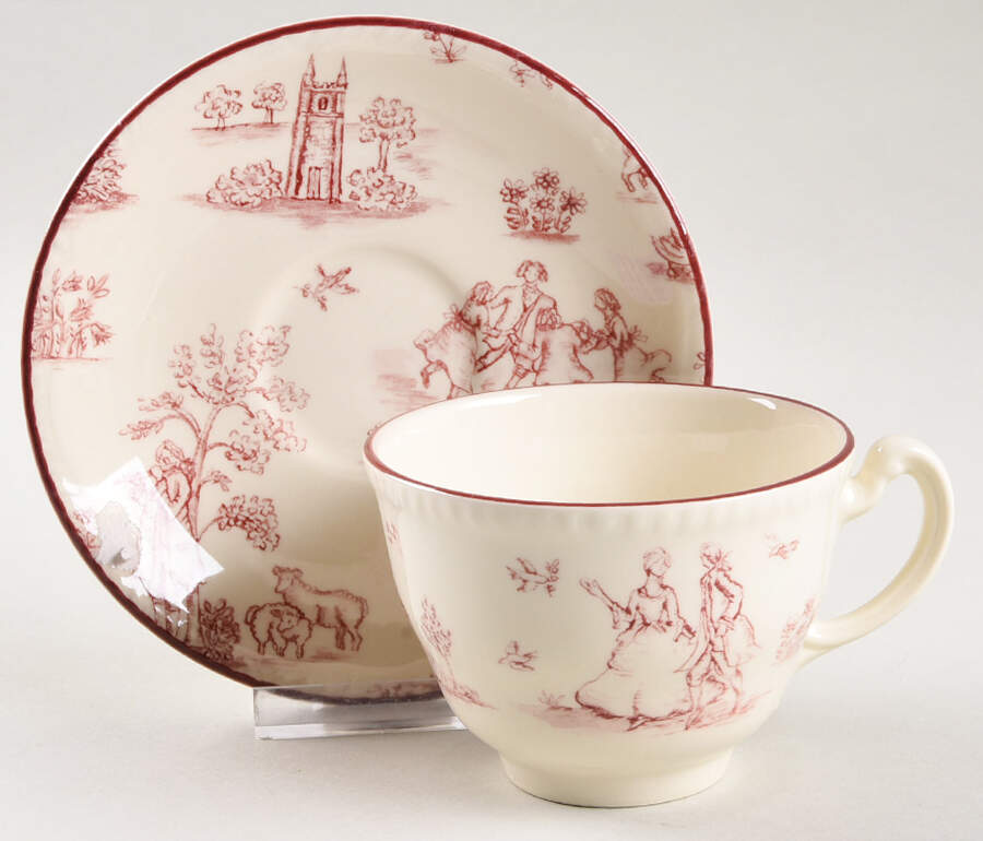 Toille De Joile Pink (Scallop) Flat Cup & Saucer Set by Wood & Sons-1