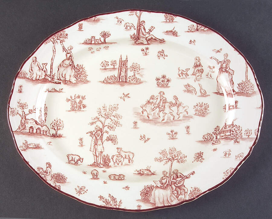 Toille De Joile Pink (Scallop) 12" Oval Serving Platter by Wood & Sons-1