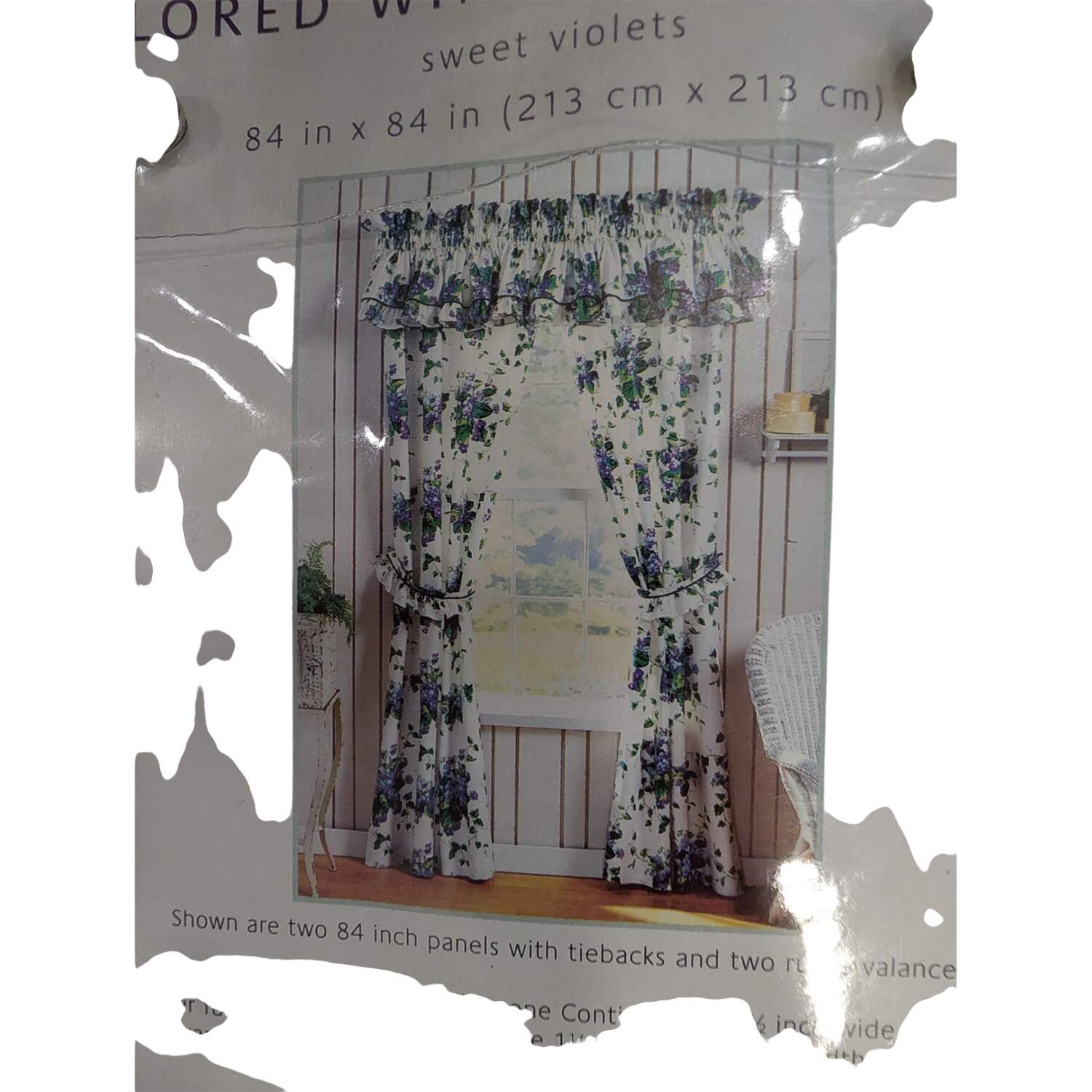 Sweet Violets Pair 84" X 84" Curtain Panels W/Ties & Valance by Waverly-1