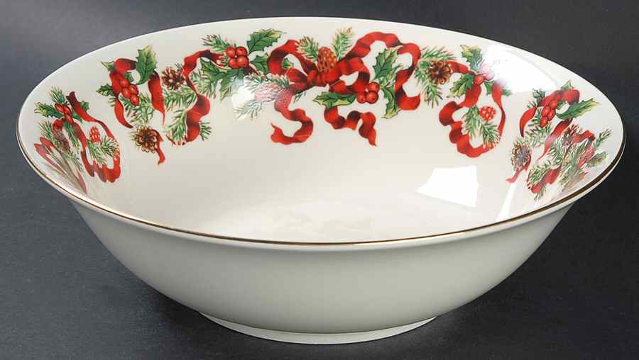 Christmas Ribbon 9" Round Vegetable Bowl by World Bazaars-1