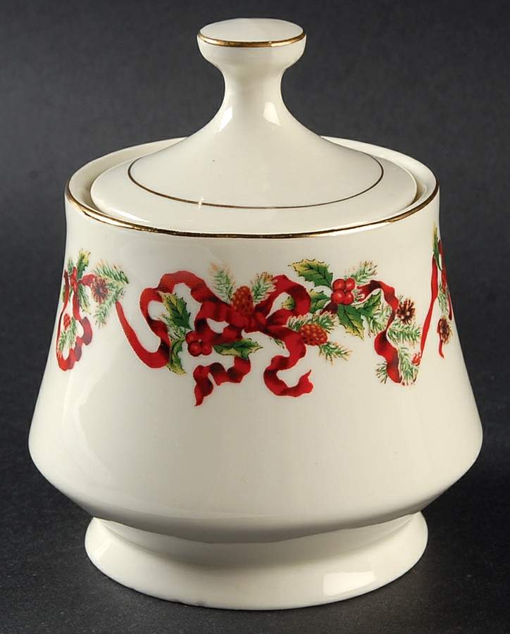 Christmas Ribbon Sugar Bowl & Lid by World Bazaars-1