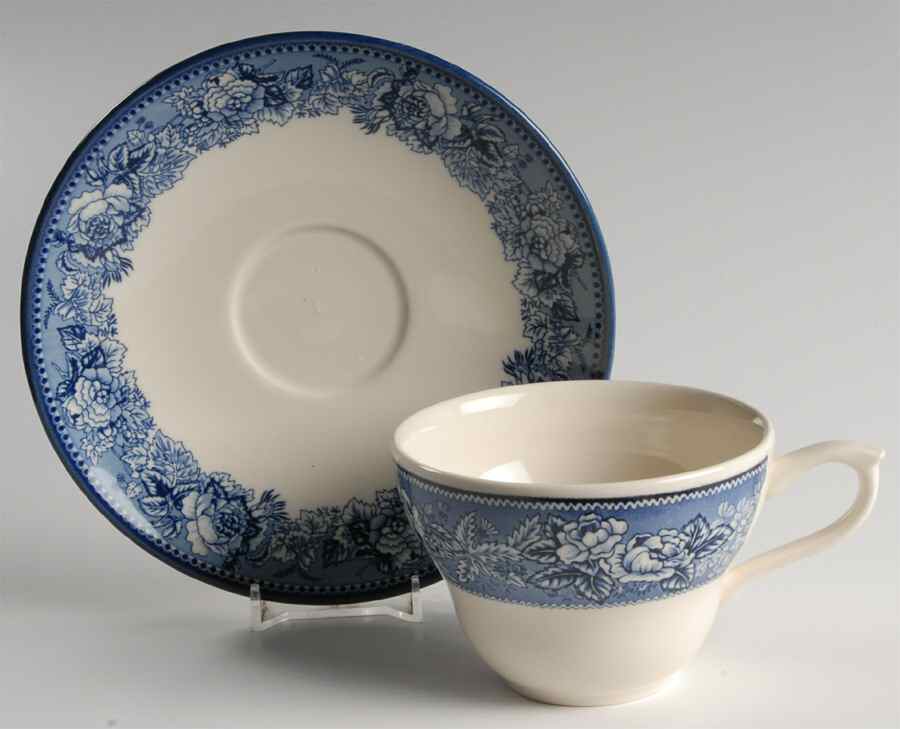 Highgrove (Blue Trim) Flat Cup & Saucer Set by Wedgwood-1