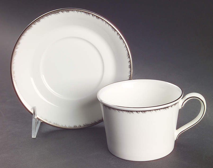 Platinum Plume Flat Cup & Saucer Set by Wedgwood-1