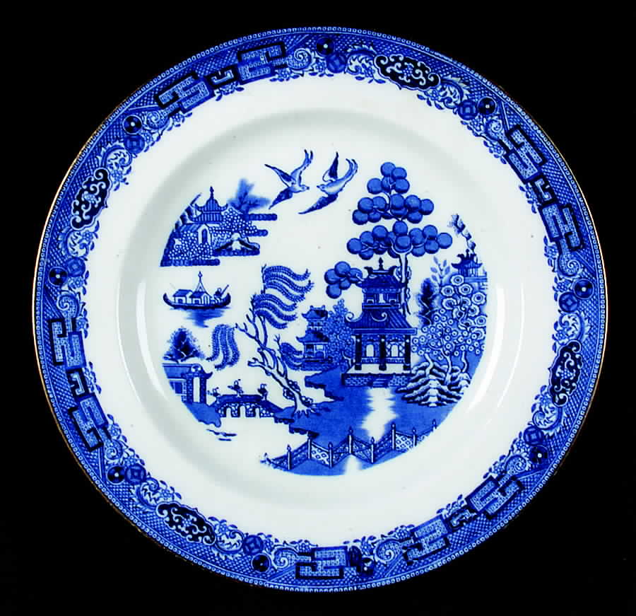 Willow Blue (Bone, Gold Trim) Luncheon Plate by Wedgwood-1