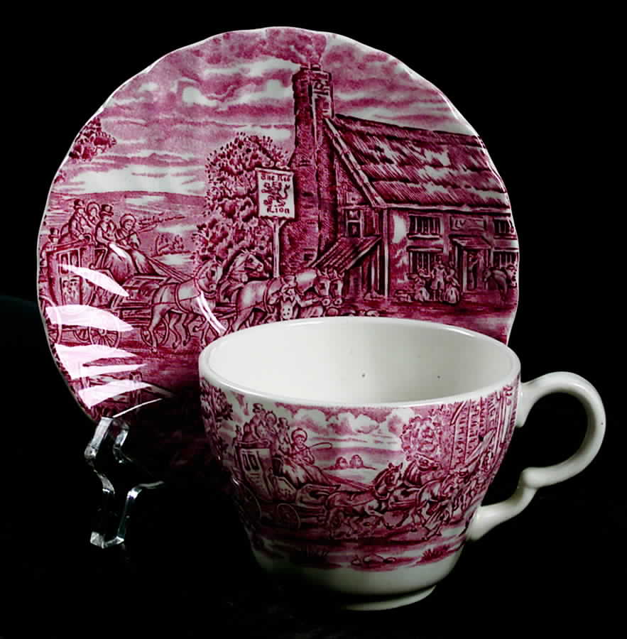 The Post House Pink (Scallop) Flat Cup & Saucer Set by Wood & Sons-1