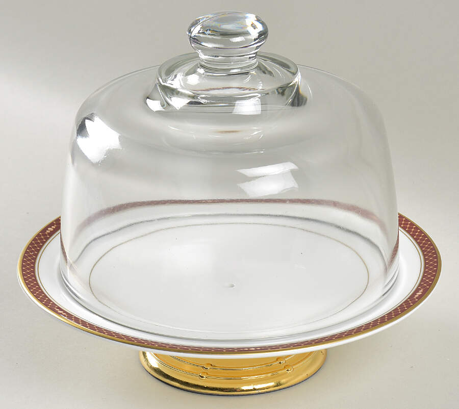 Trapani 6 1/2"-7 1/2" Footed Cheese Plate w/ Glass Dome HC by Waterford China-1