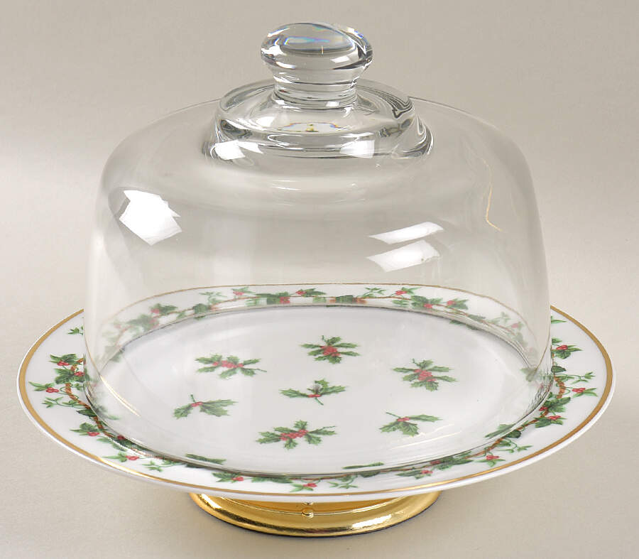 Holiday Bouquet 6 1/2"-7 1/2" Footed Cheese Plate w/ Glass Dome HC by Waverly-1