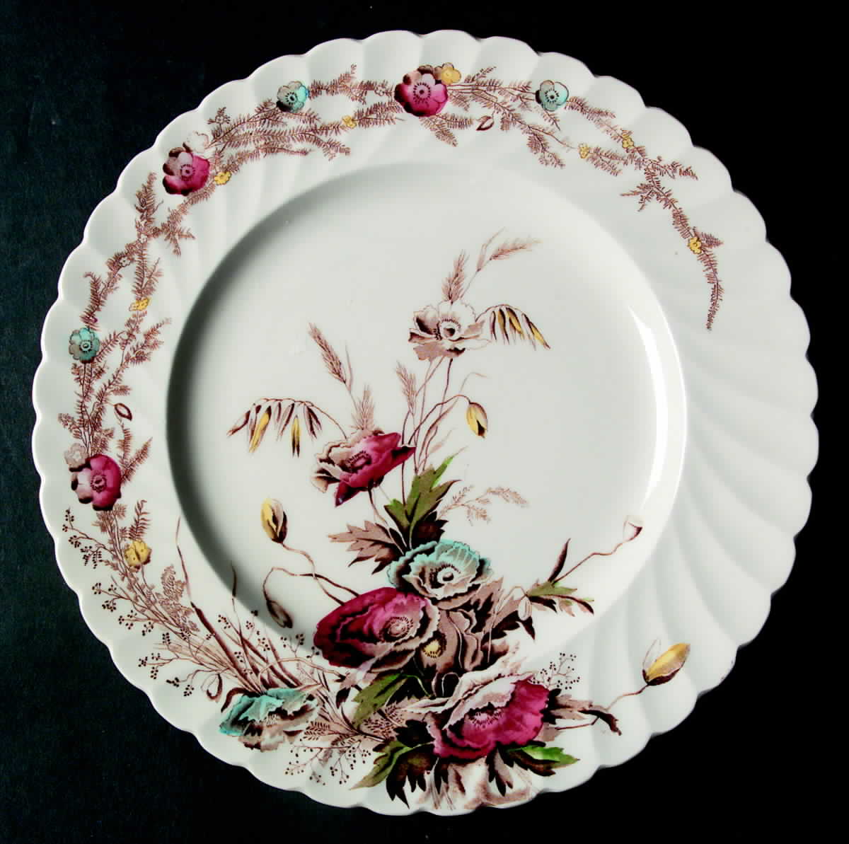 Harvest Brown Multicolor (Floral Rim and Ctr) Dinner Plate by Arthur J Wilkinson-1