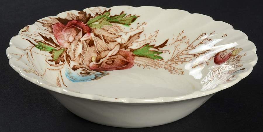 Harvest Brown Multicolor (Floral Rim and Ctr) Fruit/Dessert (Sauce) Bowl by Arthur J Wilkinson-1