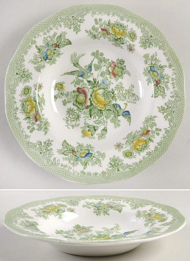 Asiatic Pheasants Green Multicolor Rim Soup Bowl by Wedgwood-1