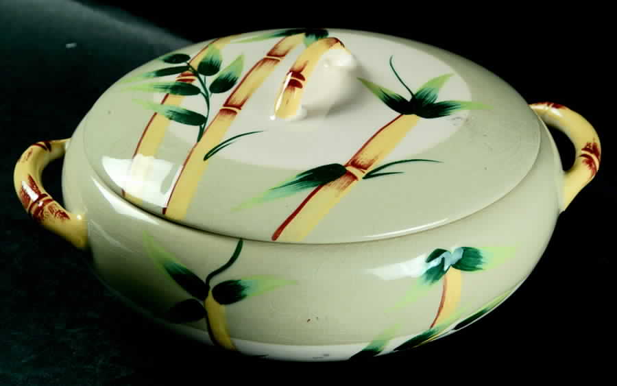 Malay Bamboo Green Round Covered Vegetable by Weil Ware-1